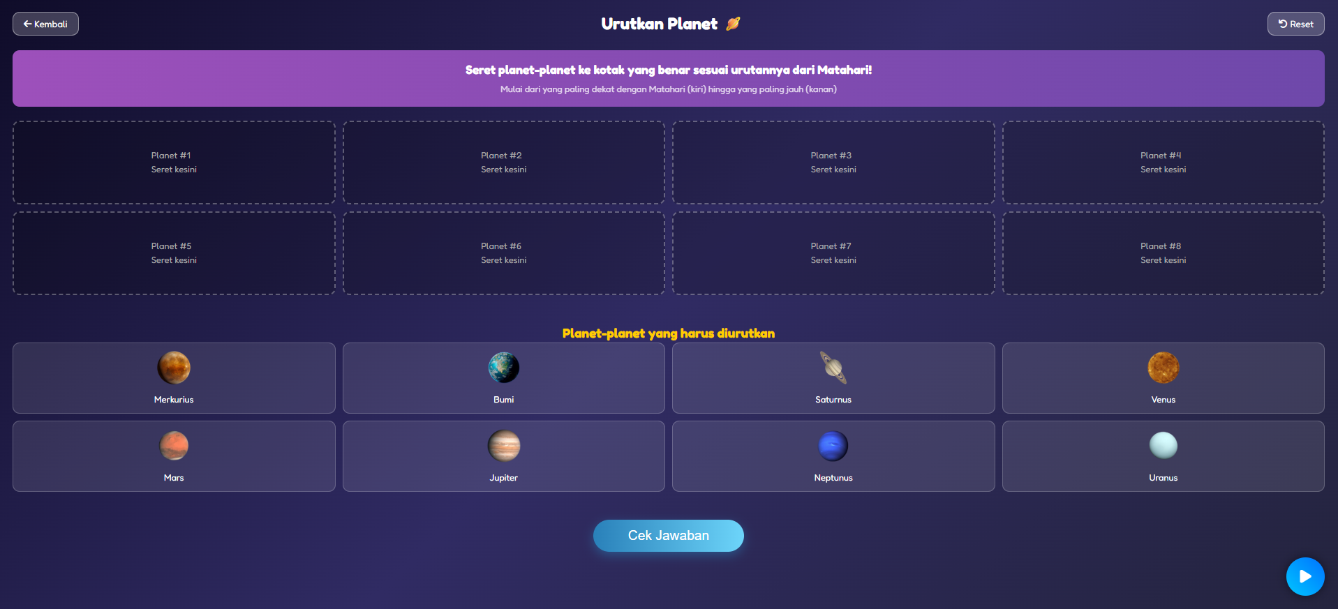 petualangan-luar-angkasa - urutkan-planet