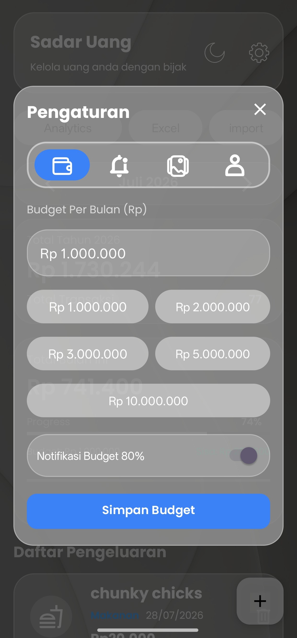 Sadar Uang - Budget setting