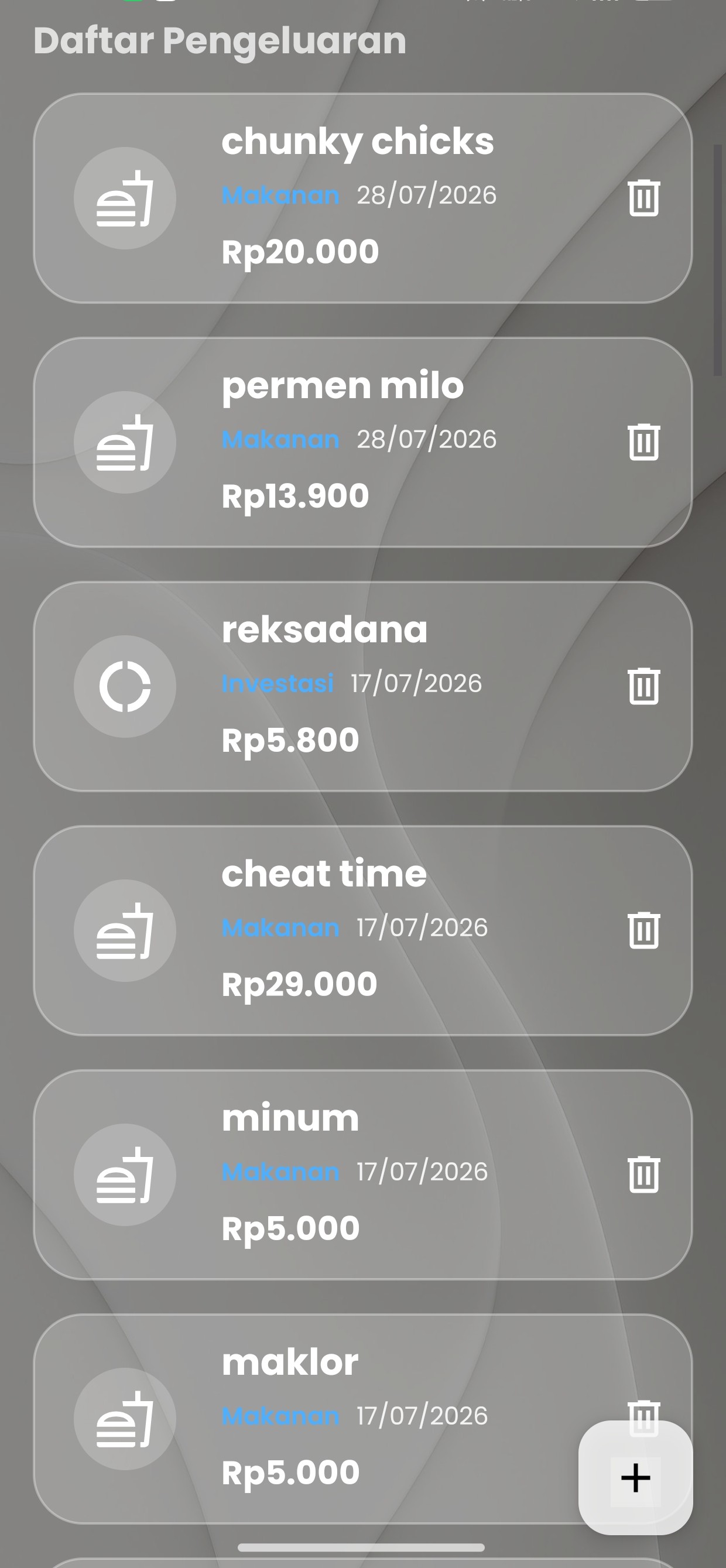 Sadar Uang - List Pengeluaran