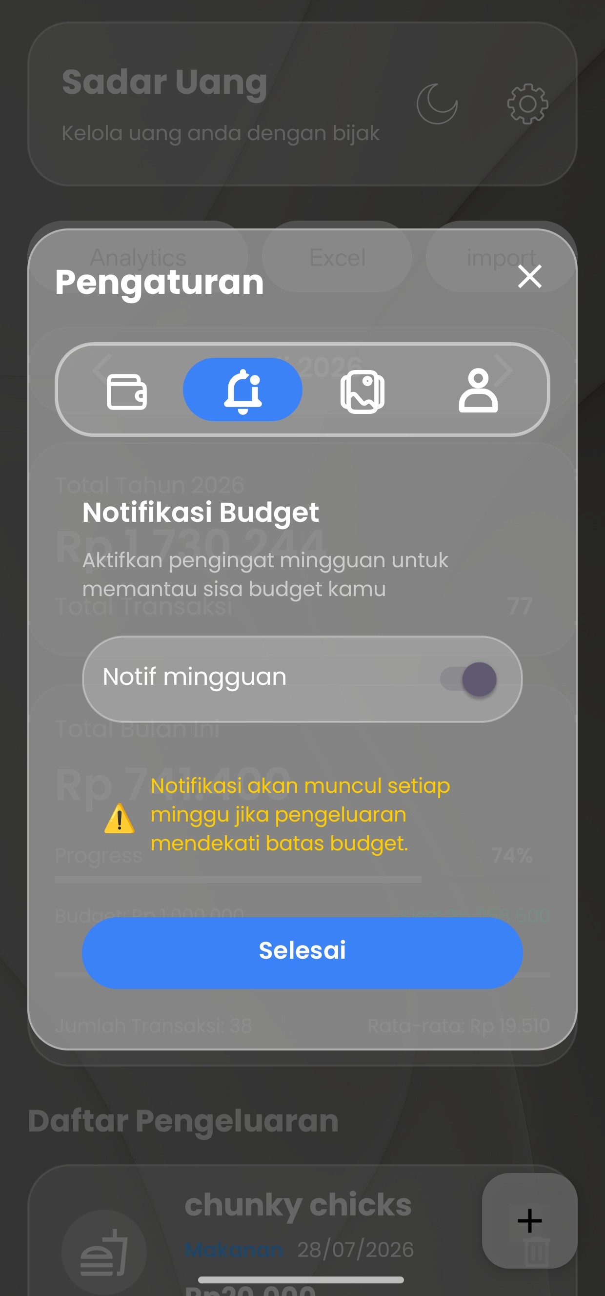 Sadar Uang - Notifikasi