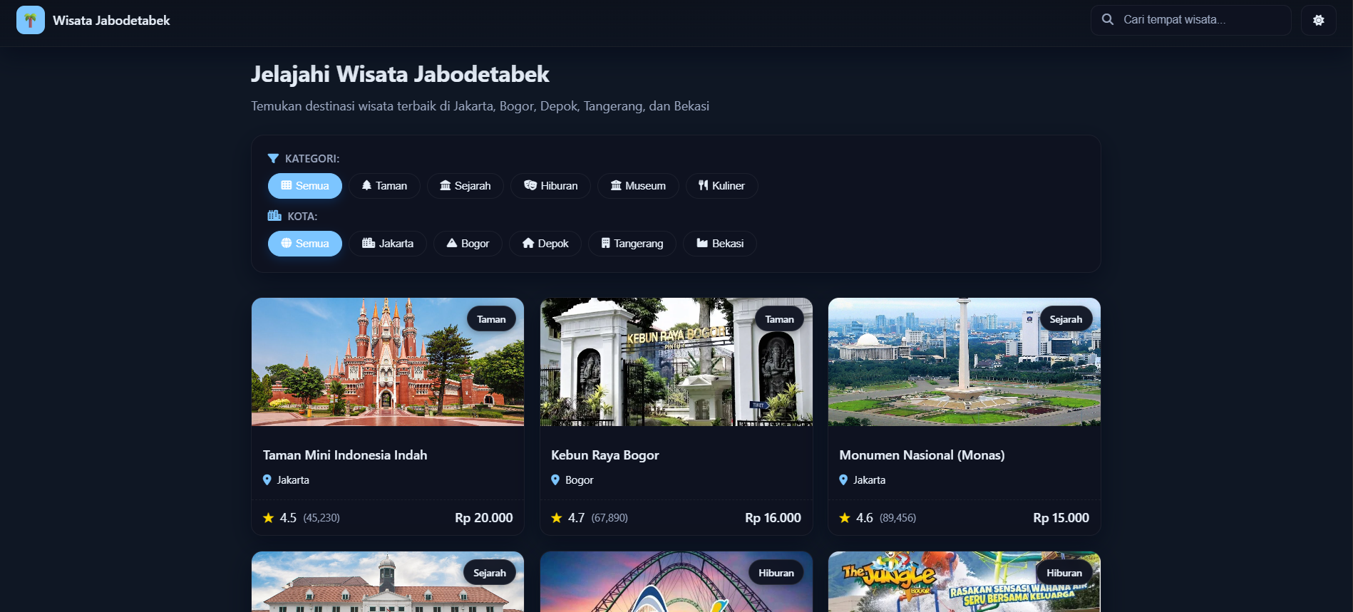 Wisata Jabodetabek - Dark Mode